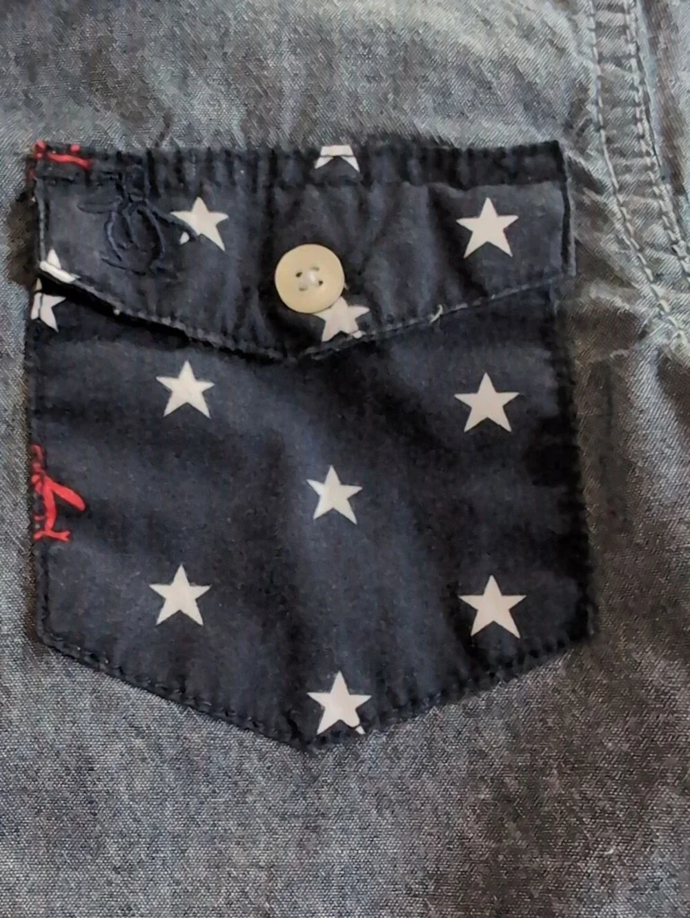 Original Penguin Boys Chambray Button-Down Shirt with Star Pocket - Blue